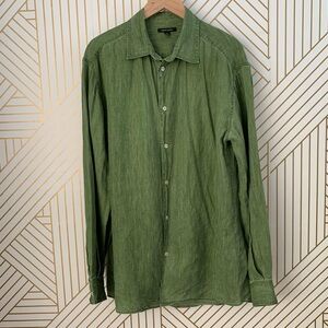Martin Gordon 100% Linen long Sleeve Button Down green lightweight shirt XL
